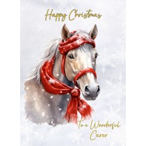 Christmas Card For Carer (Horse Art Red)