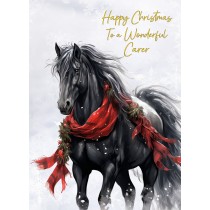 Christmas Card For Carer (Horse Art Black)