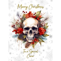 Christmas Card For Carer (Gothic Fantasy Skull Wreath)