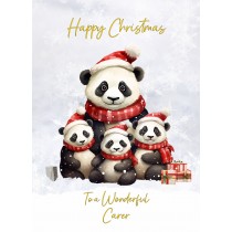 Christmas Card For Carer (Panda Bear Family Art)