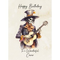 Victorian Musical Skeleton Birthday Card For Carer (Design 1)