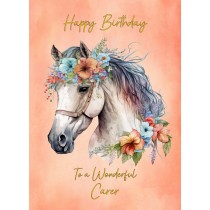 Horse Art Birthday Card For Carer (Design 2)