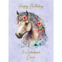 Horse Art Birthday Card For Carer (Design 3)