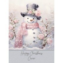 Snowman Art Christmas Card For Carer (Design 1)