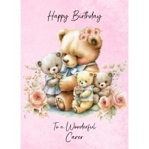 Cuddly Bear Art Birthday Card For Carer (Design 1)