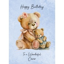 Cuddly Bear Art Birthday Card For Carer (Design 2)