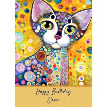 Birthday Card For Carer (Cat Art Painting, Design 2)