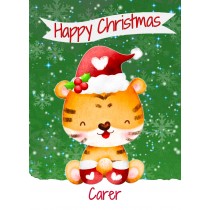 Christmas Card For Carer (Happy Christmas, Tiger)