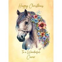 Horse Art Christmas Card For Carer (Design 1)