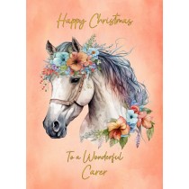 Horse Art Christmas Card For Carer (Design 2)