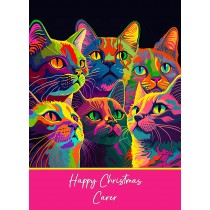 Christmas Card For Carer (Colourful Cat Art)