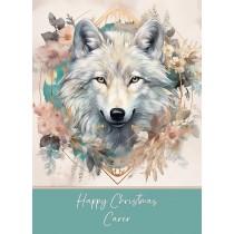Christmas Card For Carer (Wolf Art, Design 2)