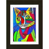 Cat Animal Picture Framed Colourful Abstract Art (A3 Black Frame)