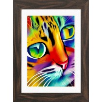 Cat Animal Picture Framed Colourful Abstract Art (A3 Walnut Frame)