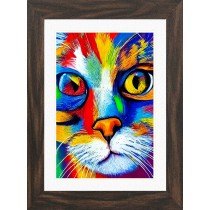 Cat Animal Picture Framed Colourful Abstract Art (A3 Walnut Frame)