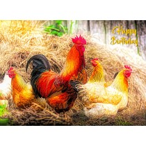 Chicken Art Birthday Card (Orange)