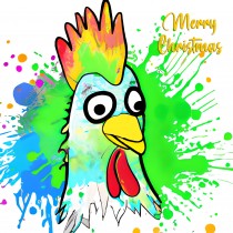 Chicken Splash Art Cartoon Square Christmas Card