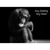 Personalised Chimpanzee Black and White Greeting Card (Birthday, Christmas, Any Occasion)