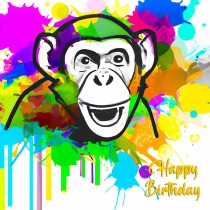 Chimpanzee Splash Art Cartoon Square Birthday Card