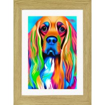 Cocker Spaniel Dog Picture Framed Colourful Abstract Art (A4 Light Oak Frame)