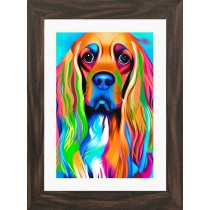 Cocker Spaniel Dog Picture Framed Colourful Abstract Art (A4 Walnut Frame)