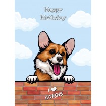 Corgi Dog Birthday Card (Art, Clouds)