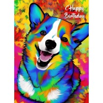 Corgi Dog Colourful Abstract Art Birthday Card