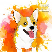 Corgi Dog Splash Art Cartoon Square Birthday Card
