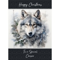 Christmas Card For Cousin (Fantasy Wolf Art, Design 2)