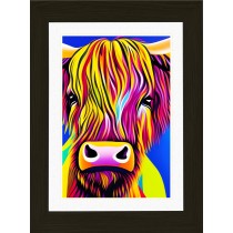 Cow Animal Picture Framed Colourful Abstract Art (A4 Black Frame)