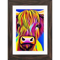 Cow Animal Picture Framed Colourful Abstract Art (A3 Walnut Frame)