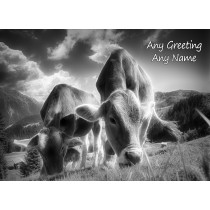 Personalised Cow Black and White Greeting Card (Birthday, Christmas, Any Occasion)