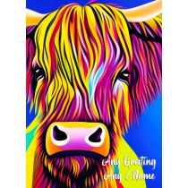 Personalised Cow Animal Colourful Abstract Art Blank Greeting Card (Birthday, Fathers Day, Any Occasion)