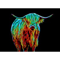 Cow Neon Art Blank Greeting Card