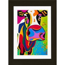 Cow Animal Picture Framed Colourful Abstract Art (A3 Black Frame)