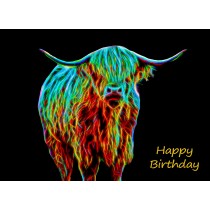 Cow Neon Art Birthday Card
