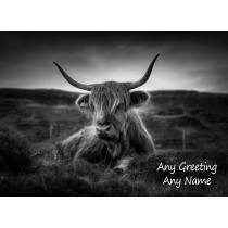 Personalised Cow Black and White Art Greeting Card (Birthday, Christmas, Any Occasion)