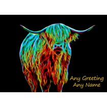 Personalised Cow Neon Art Greeting Card (Birthday, Christmas, Any Occasion)