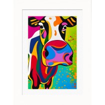 Cow Animal Picture Framed Colourful Abstract Art (A3 White Frame)