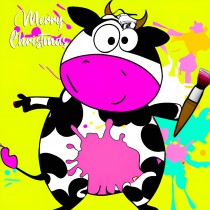 Cow Splash Art Cartoon Square Christmas Card