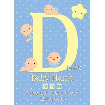 Personalised Baby Boy Birth Greeting Card (Name Starting With 'D')