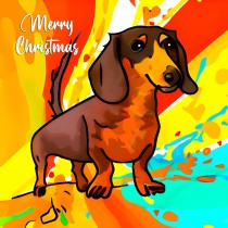 Dachshund Dog Splash Art Cartoon Square Christmas Card