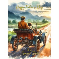 Vintage Classic Car Watercolour Art Fathers Day Card For Dad (Design 2)