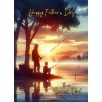 Fishing Father and Child Watercolour Art Fathers Day Card For Dad (Design 1)