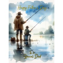 Fishing Father and Child Watercolour Art Fathers Day Card For Dad (Design 3)