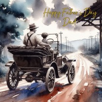 Vintage Classic Car Watercolour Art Square Fathers Day Card For Dad (Design 1)