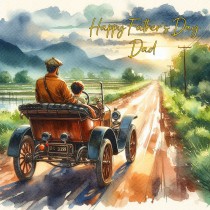 Vintage Classic Car Watercolour Art Square Fathers Day Card For Dad (Design 2)