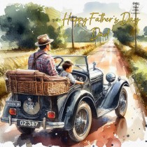 Vintage Classic Car Watercolour Art Square Fathers Day Card For Dad (Design 3)