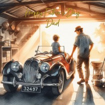 Vintage Classic Car Watercolour Art Square Fathers Day Card For Dad (Design 4)