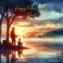 Fishing Father and Child Watercolour Art Square Fathers Day Card For Dad (Design 1)